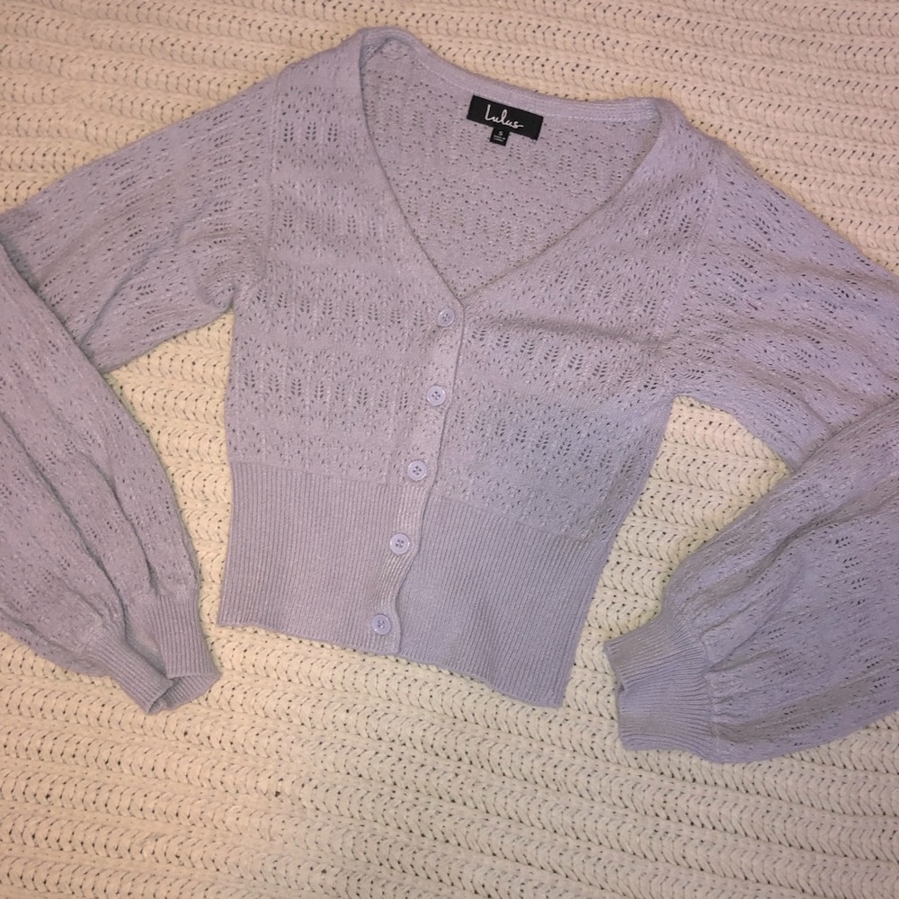 Lulus Constantly Cute Lavender Pointelle Knit Cardigan Sweater Size Small